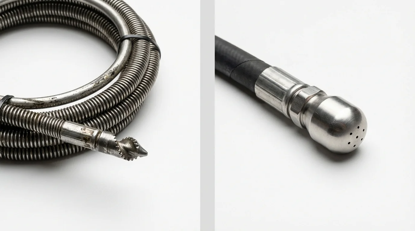 Drain snake cable and hydro jetting nozzle used for drain cleaning in Glidden, IA
