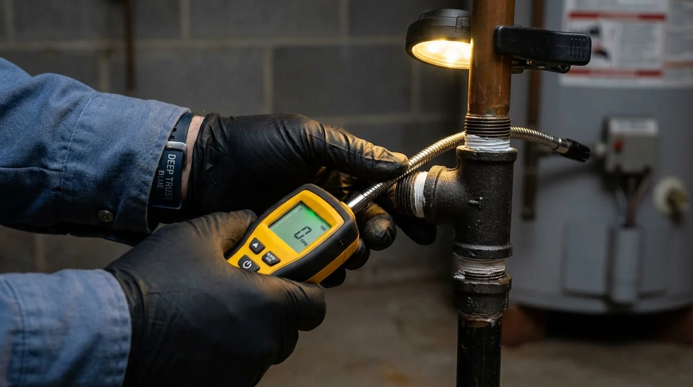 Gas leak detection with electronic sniffer by Johns Plumbing LLC in Glidden